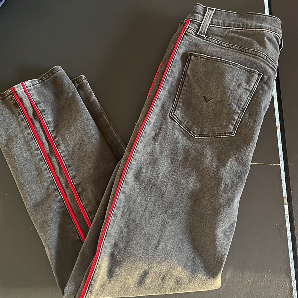 Charcoal Grey Hudson Jeans with red stripe. Like brand new without tags.